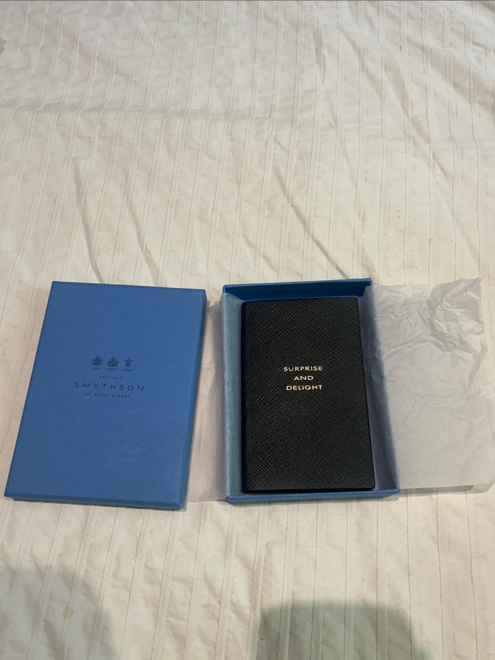 Smythson Black Leather Notebook with Gold Foil Text